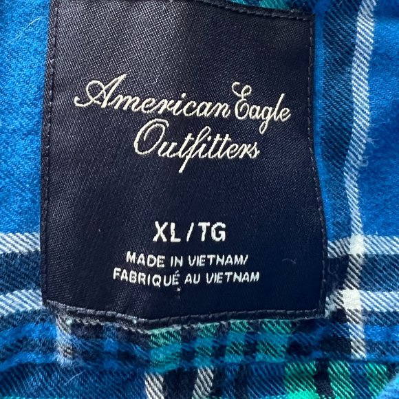 American Eagle Outfitters 100% Cotton Blue Green Plaid Women's Button-Up Size XL - Picture 5 of 6